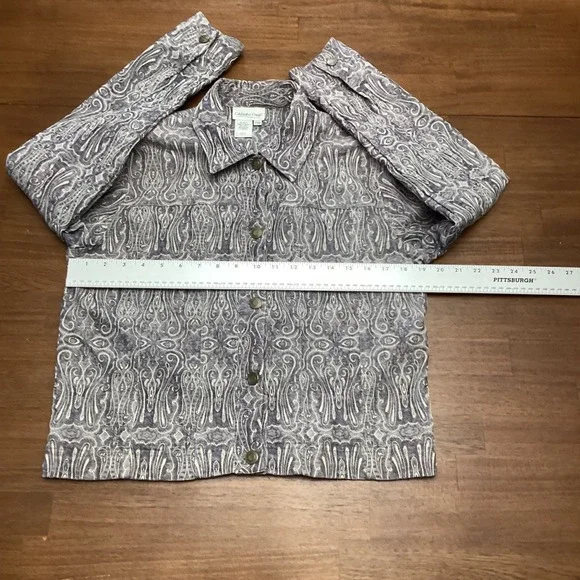 Coldwater Creek Purple Paisley Damask Button Jacket Womens Petite Medium Flaw - Picture 3 of 9